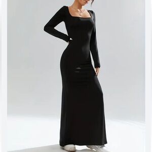 Francesca's Women’s M Black Ribbed Soft & Stretchy Long Sleeve Maxi Dress EUC